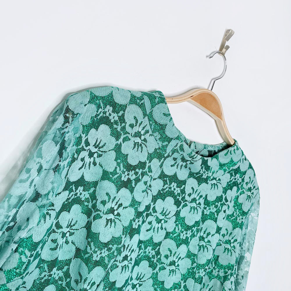 vintage 60s green glitter lace overlay dress