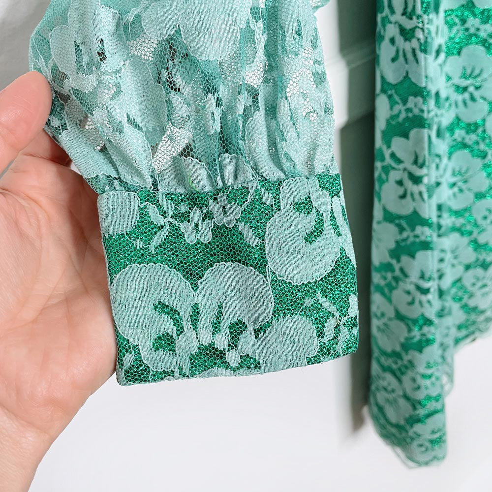 vintage 60s green glitter lace overlay dress