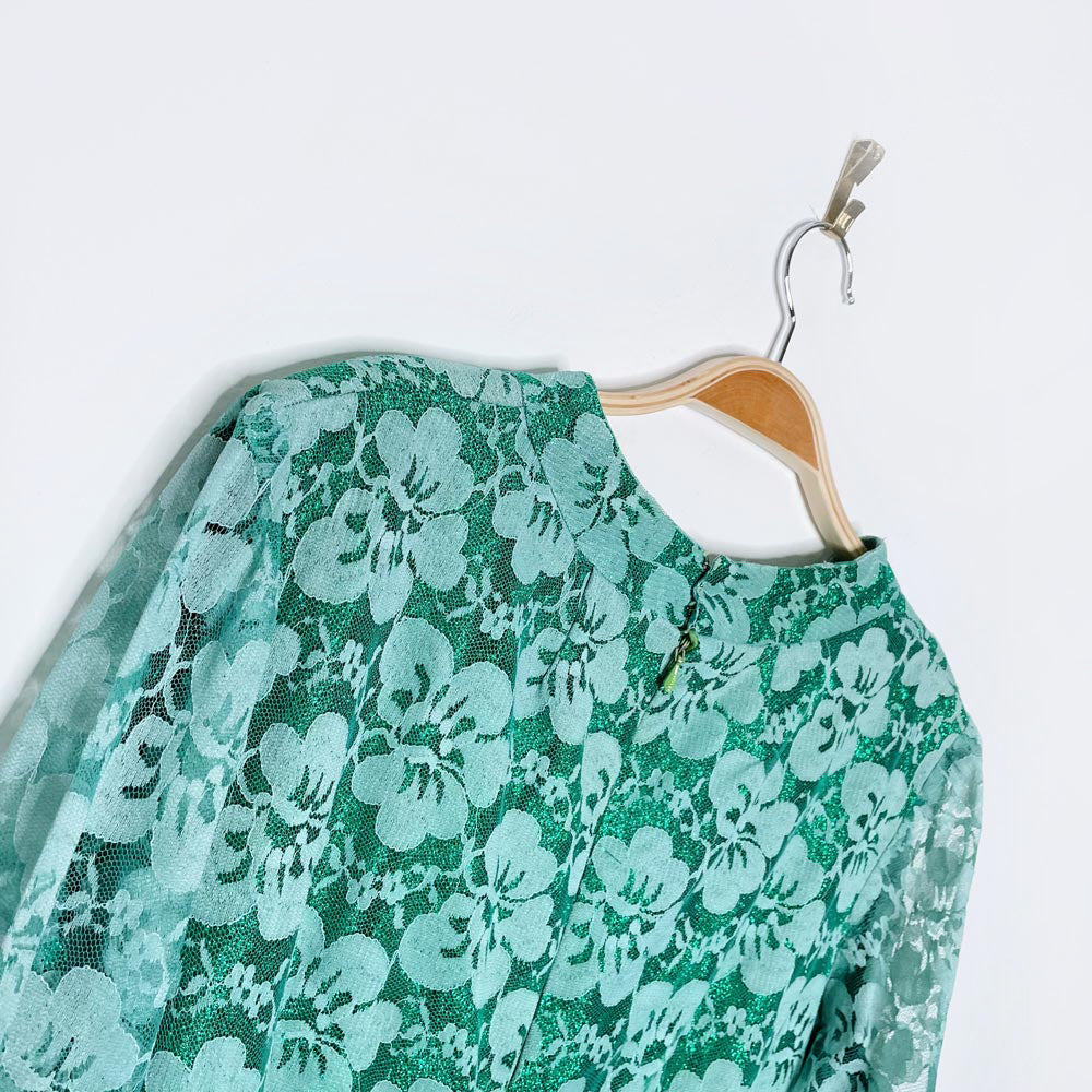 vintage 60s green glitter lace overlay dress