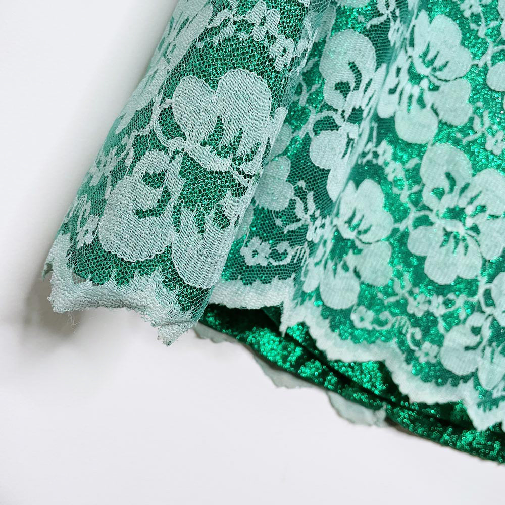 vintage 60s green glitter lace overlay dress