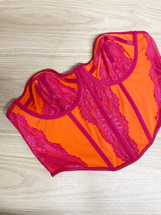 lace trim satin pull over corset bustier - good market thrift store