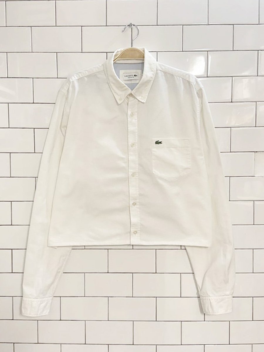 lacoste embroidered logo boxy cropped shirt | rework - good market thrift store