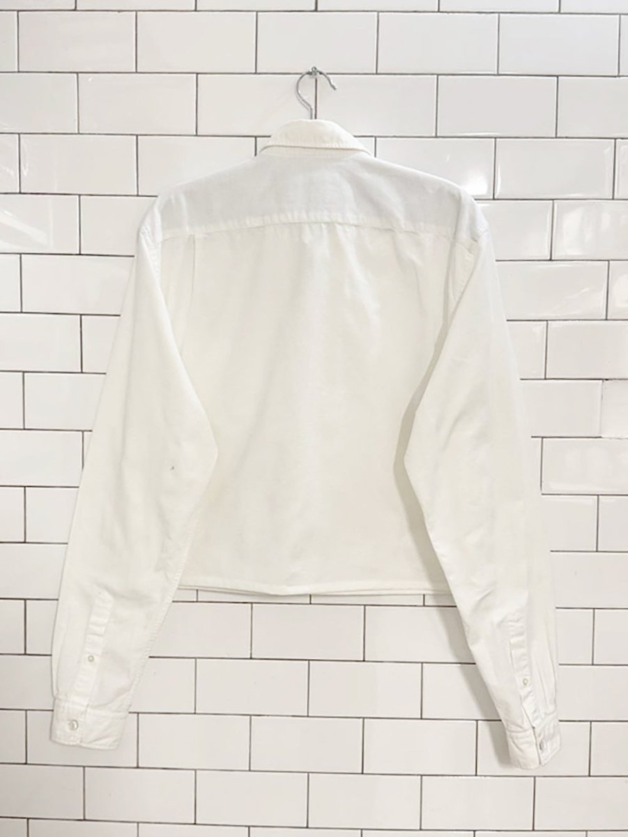 lacoste embroidered logo boxy cropped shirt | rework - good market thrift store