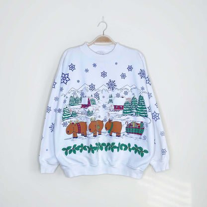 vintage lady footlocker reindeer cottage puff graphic crew - size large