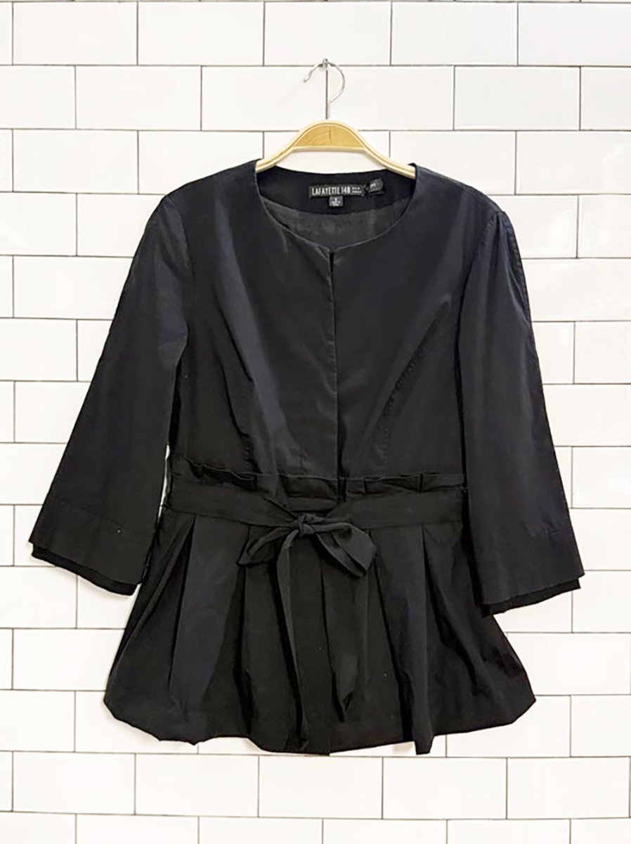 lafayette 148 new york pleated peplum hem tie waist blouse - good market thrift store