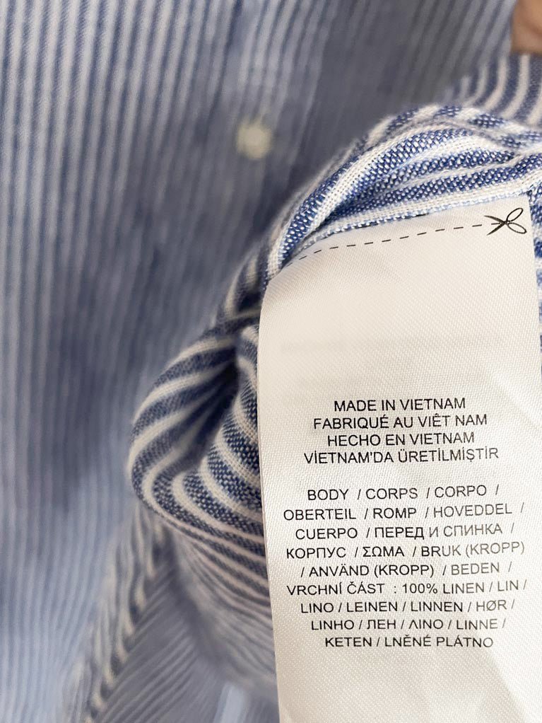 lauren ralph lauren 100% linen blue stripe sporty prep full button shirt - good market thrift store