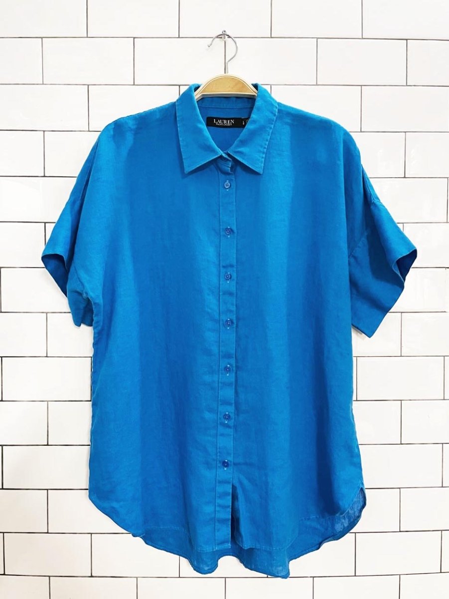 lauren ralph lauren 100% linen boxy full button short sleeve shirt - good market thrift store