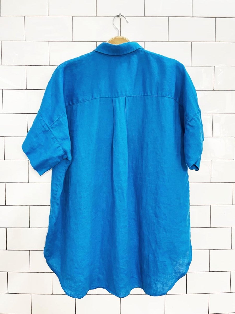 lauren ralph lauren 100% linen boxy full button short sleeve shirt - good market thrift store