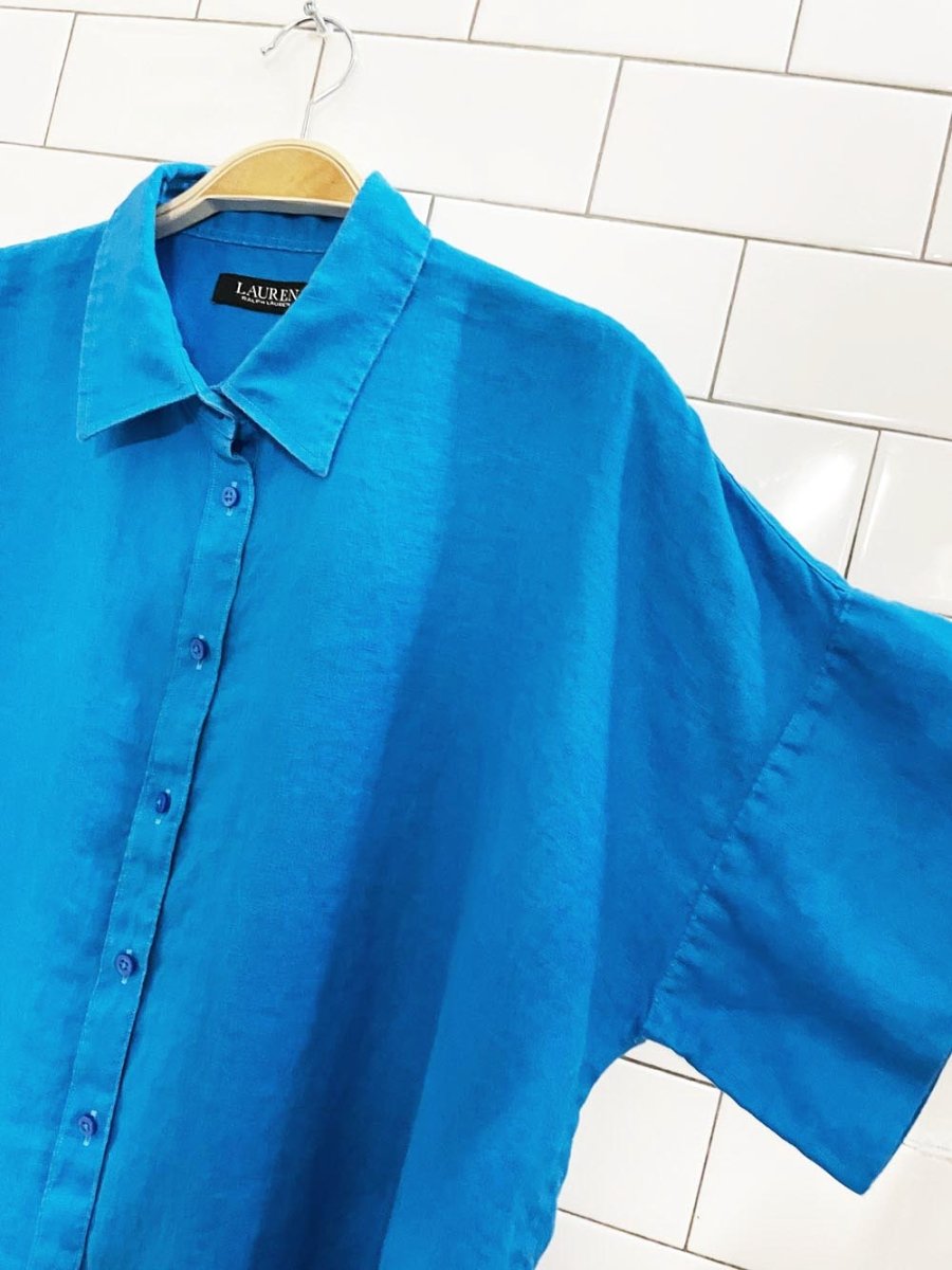 lauren ralph lauren 100% linen boxy full button short sleeve shirt - good market thrift store