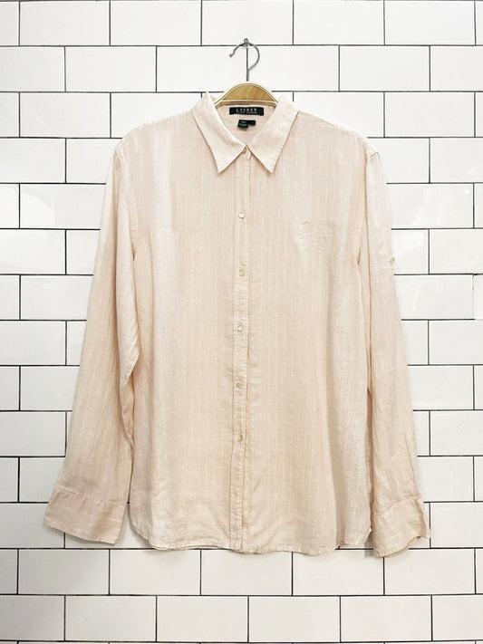 lauren ralph lauren 100% linen crested stripe full button shirt - good market thrift store