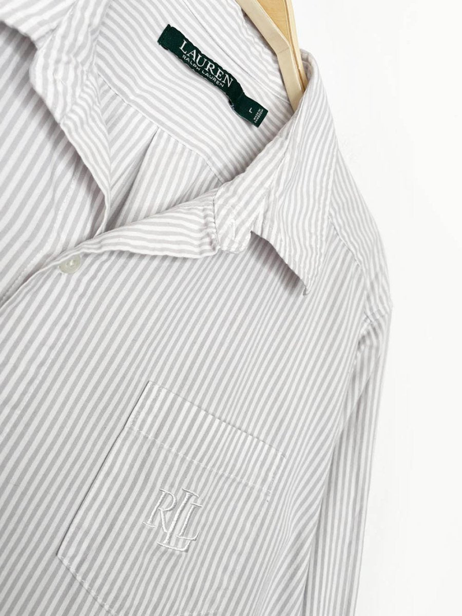 lauren ralph lauren crest pocket striped poplin boyfriend shirt - good market thrift store
