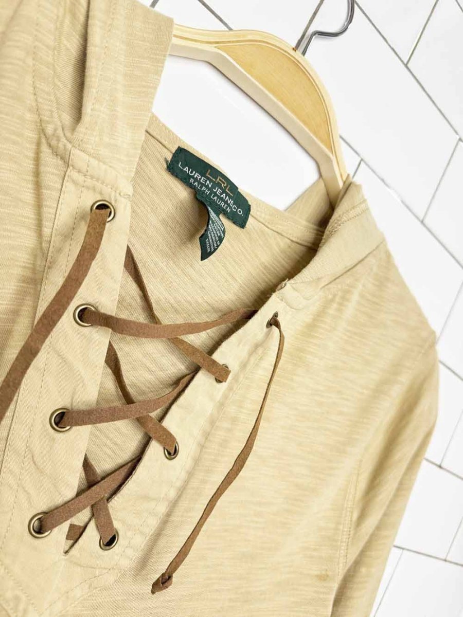lauren ralph lauren leather lace up hooded long sleeve top - good market thrift store
