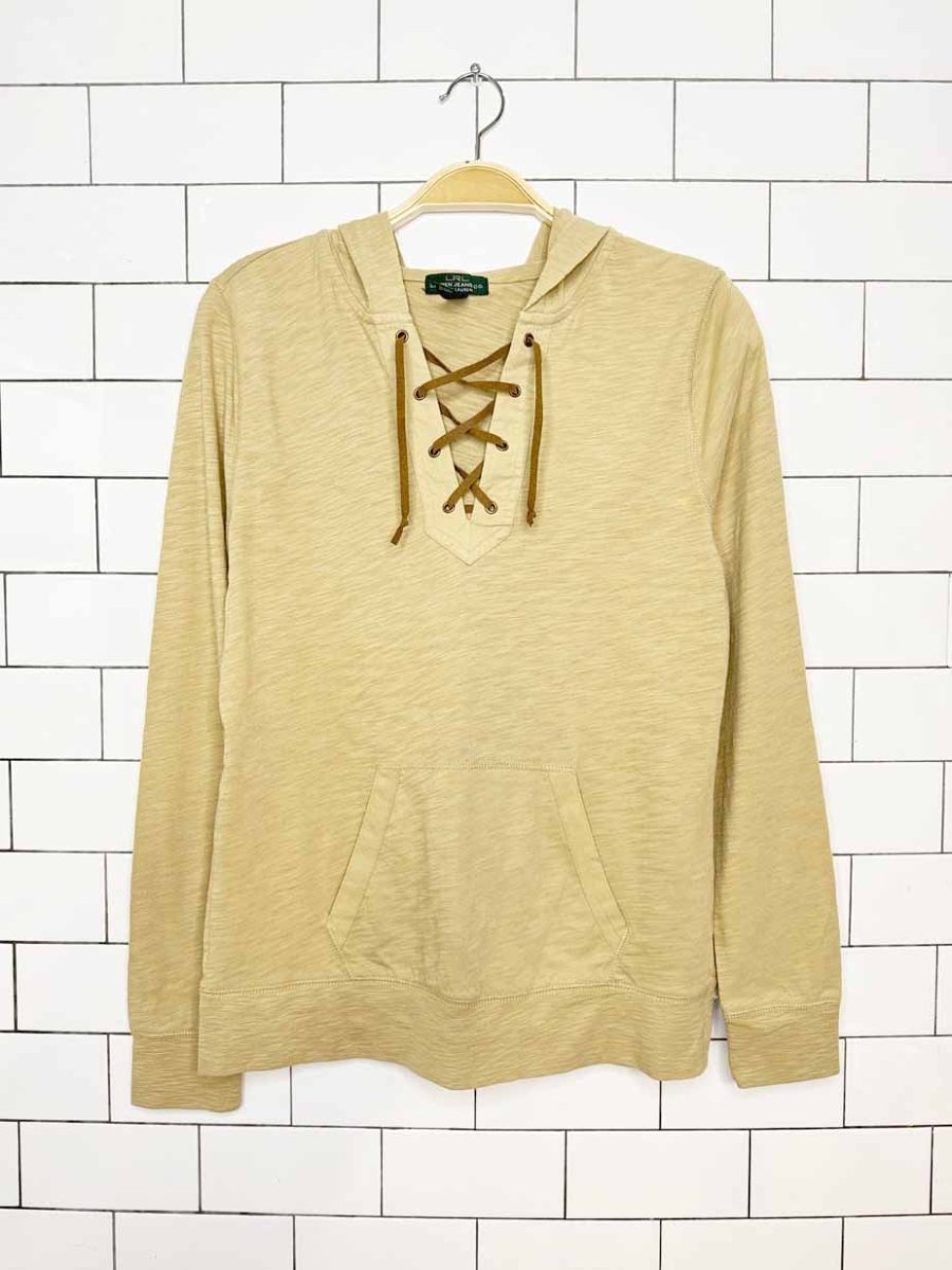 lauren ralph lauren leather lace up hooded long sleeve top - good market thrift store