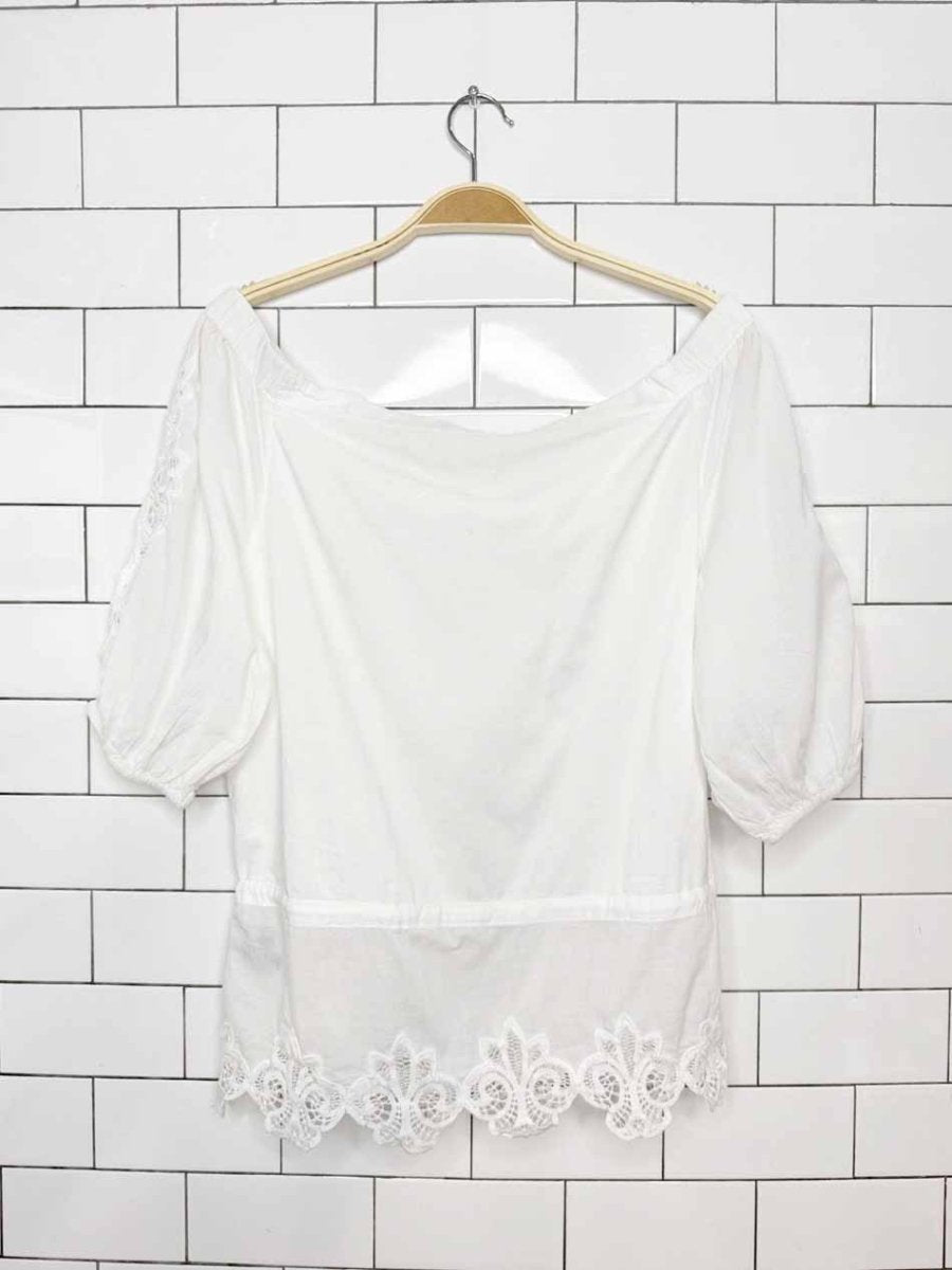 lauren ralph lauren voile eyele inset off shoulder boho blouse - good market thrift store