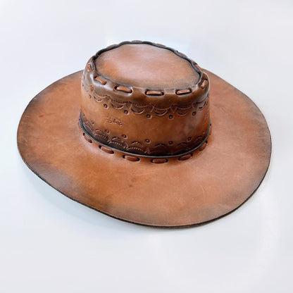 vintage handmade tooled gun leather rancher hat