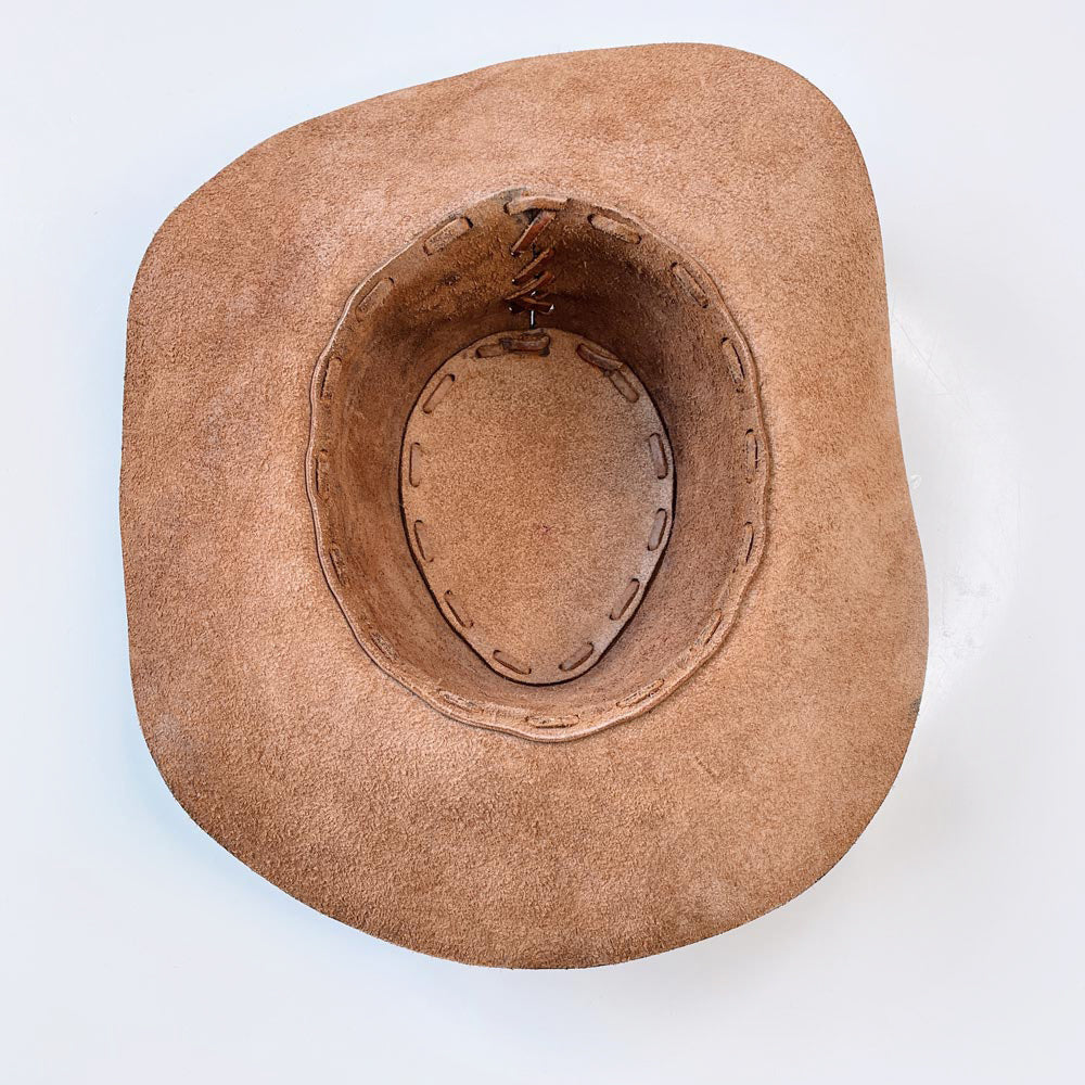 vintage handmade tooled gun leather rancher hat