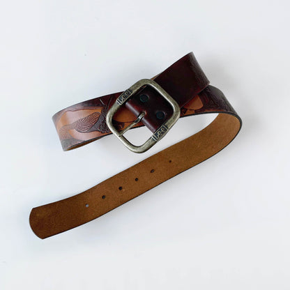 vintage lee tooled leather mushroom belt