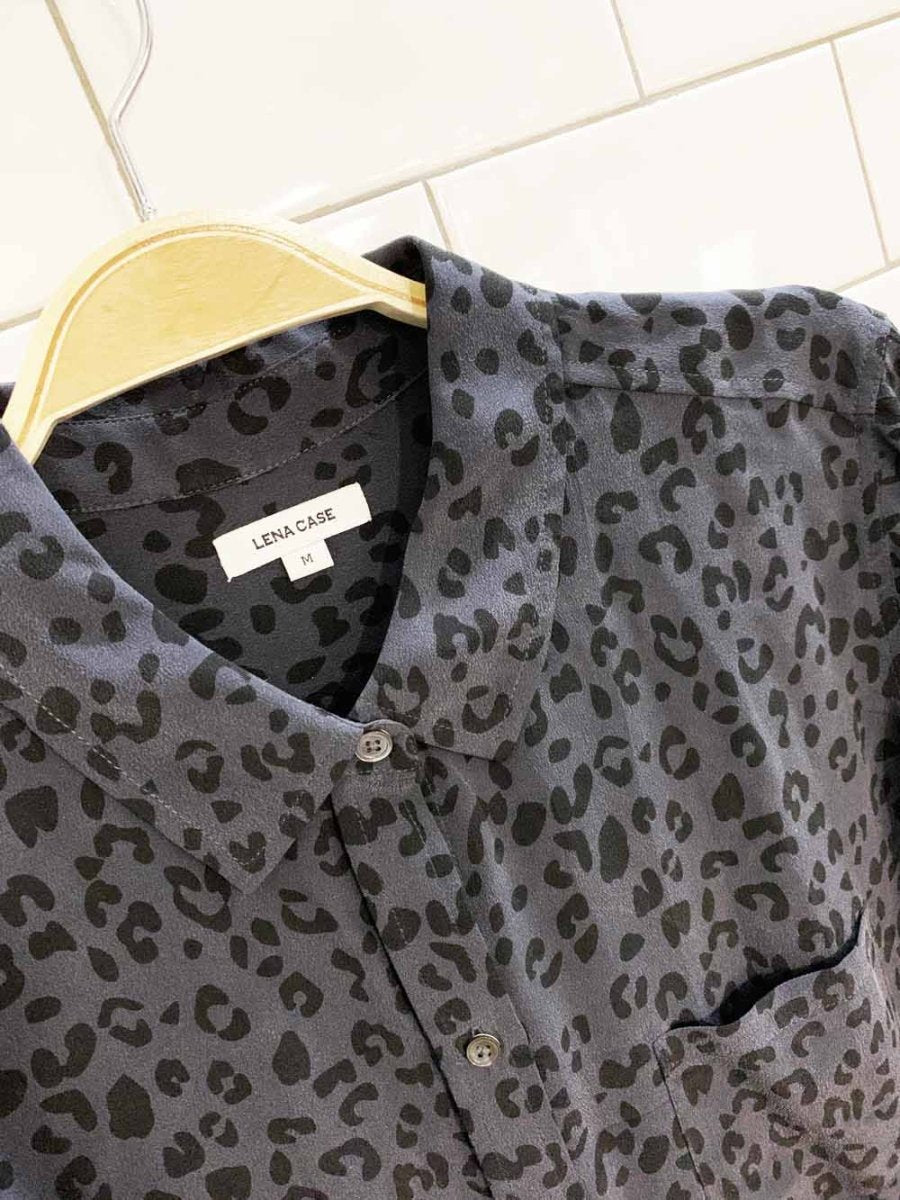 lena case 100% silk animal print full button blouse | anthropologie - good market thrift store