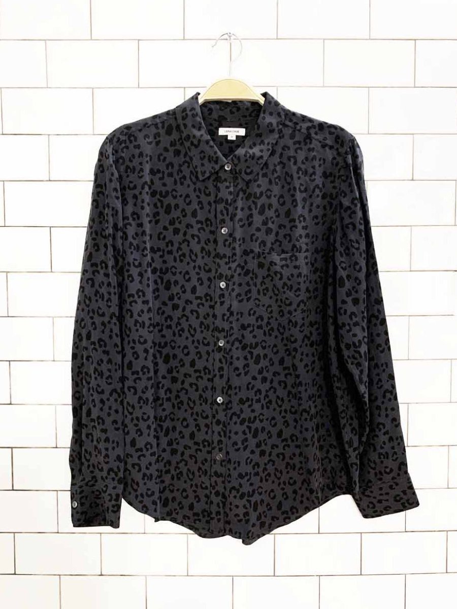 lena case 100% silk animal print full button blouse | anthropologie - good market thrift store