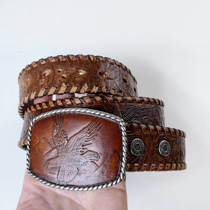 vintage levi's tooled eagle braided trim leather western belt