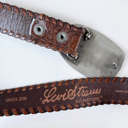 vintage levi's tooled eagle braided trim leather western belt