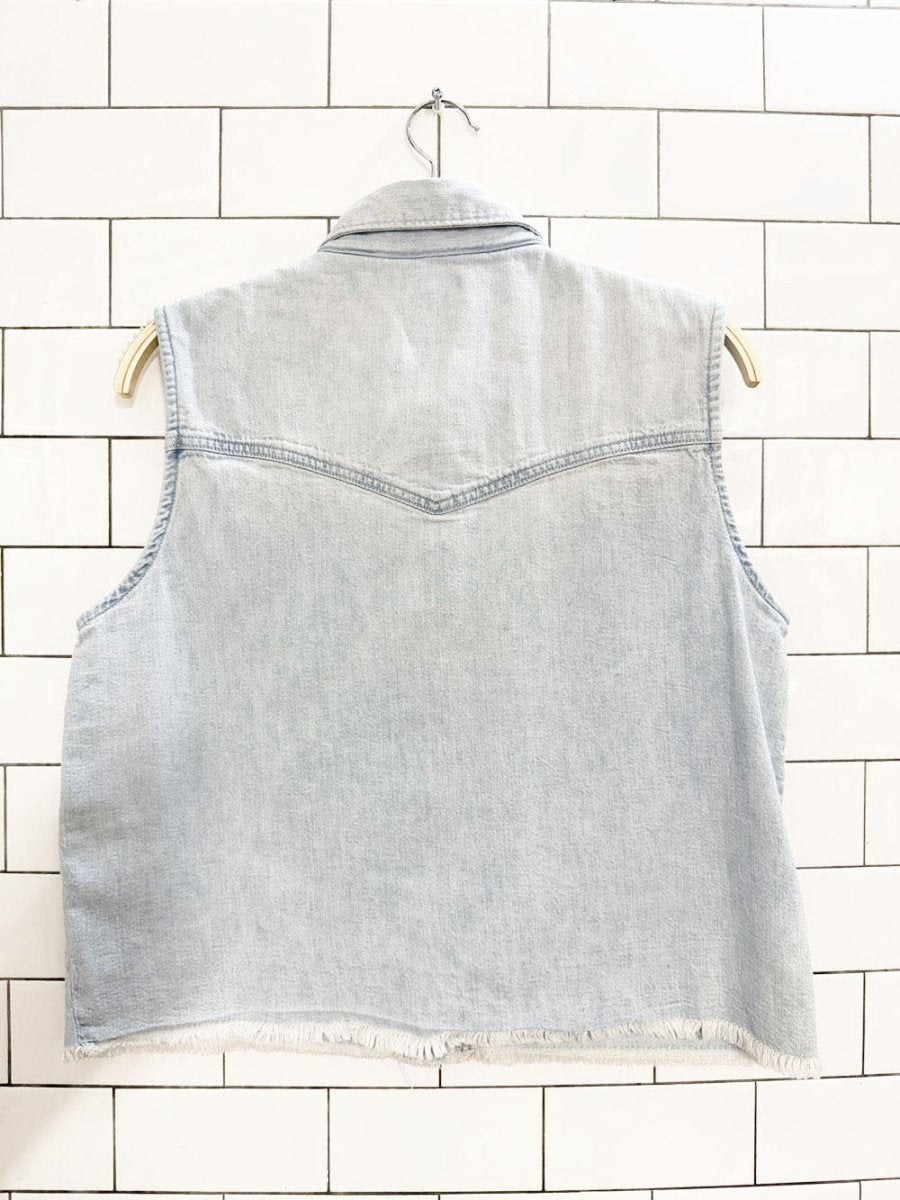 levi's full button denim sleeveless raw hem shirt - good market thrift store