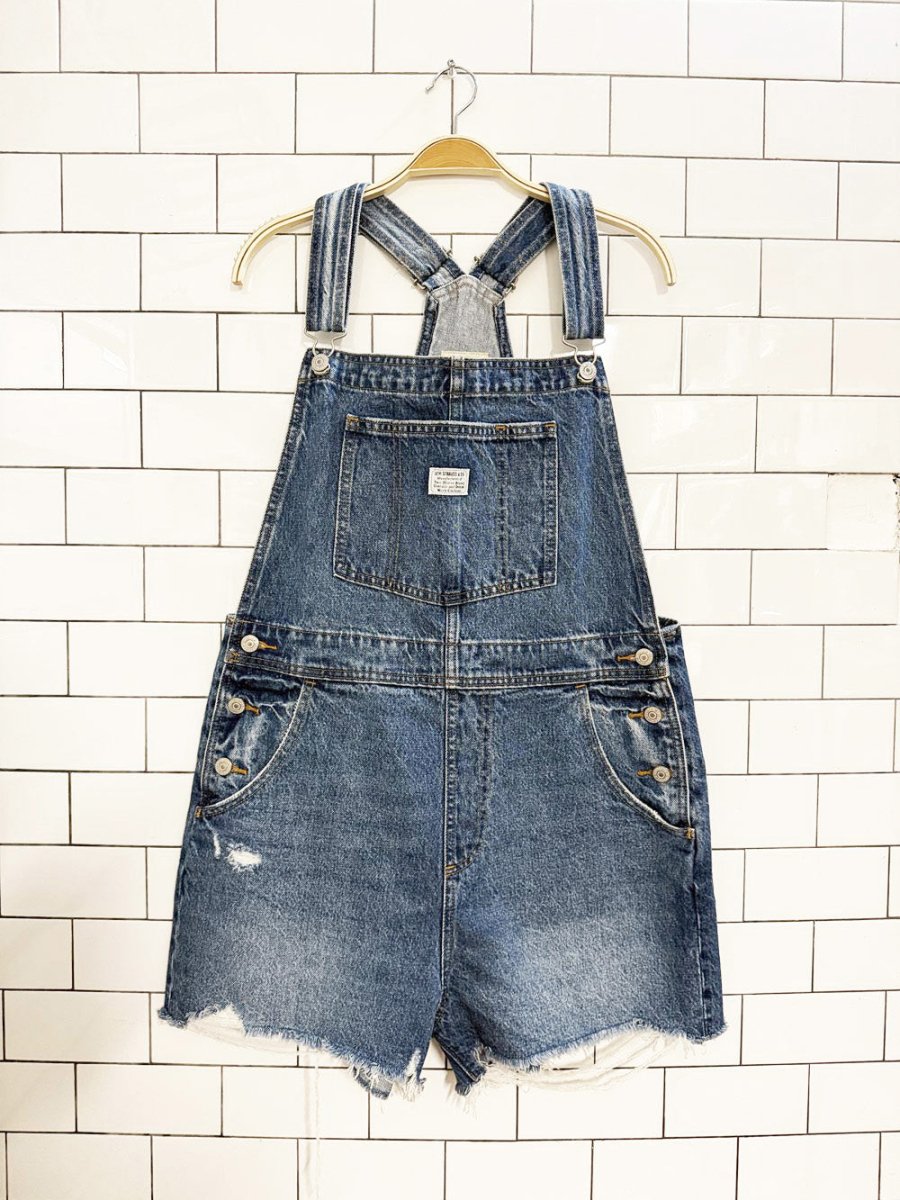 levi's white tab cut off denim short overalls - good market thrift store