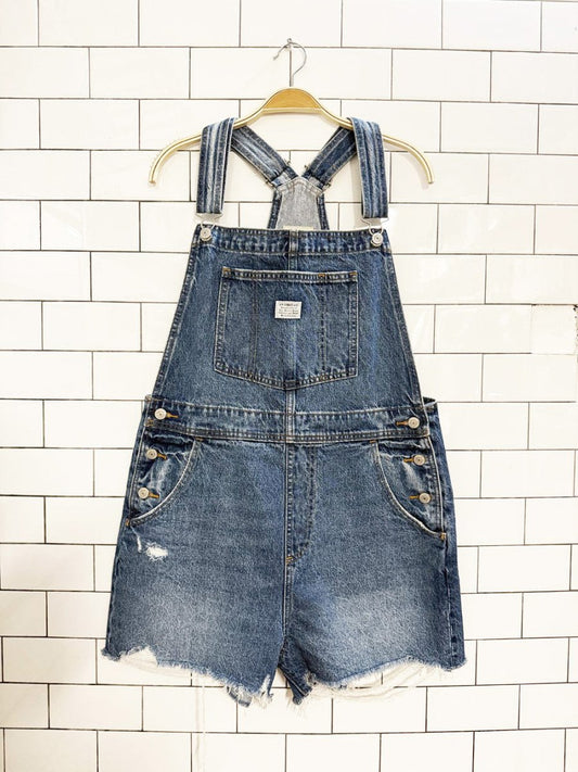 levi's white tab cut off denim short overalls - good market thrift store