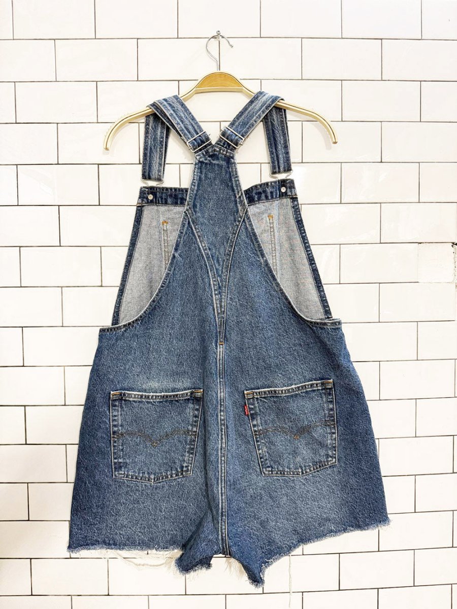 levi's white tab cut off denim short overalls - good market thrift store