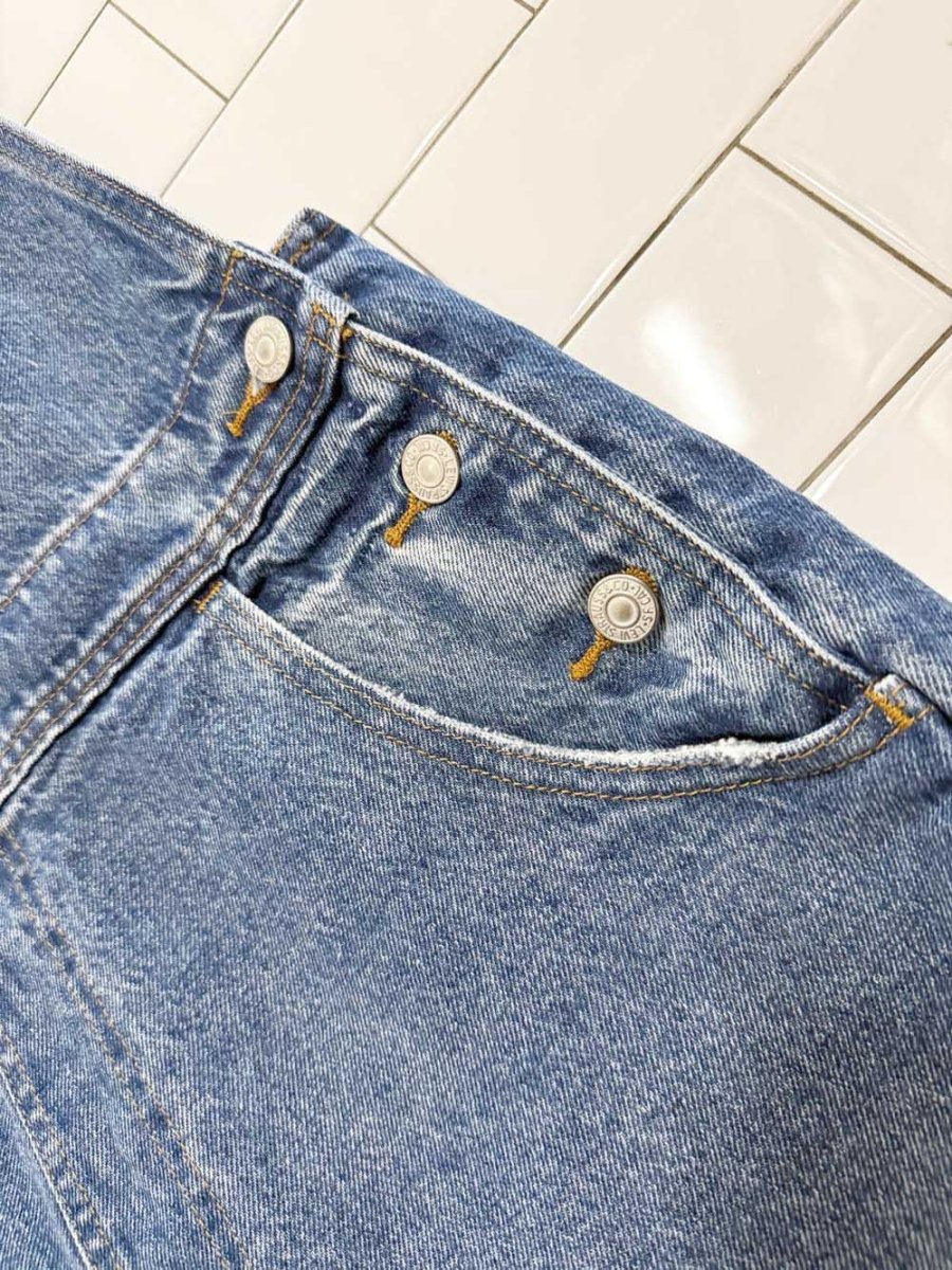 levi's white tab cut off denim short overalls - good market thrift store