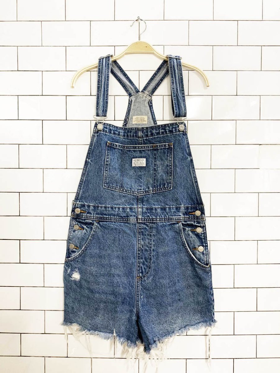 levi's white tab distressed denim cut off overall shorts - good market thrift store
