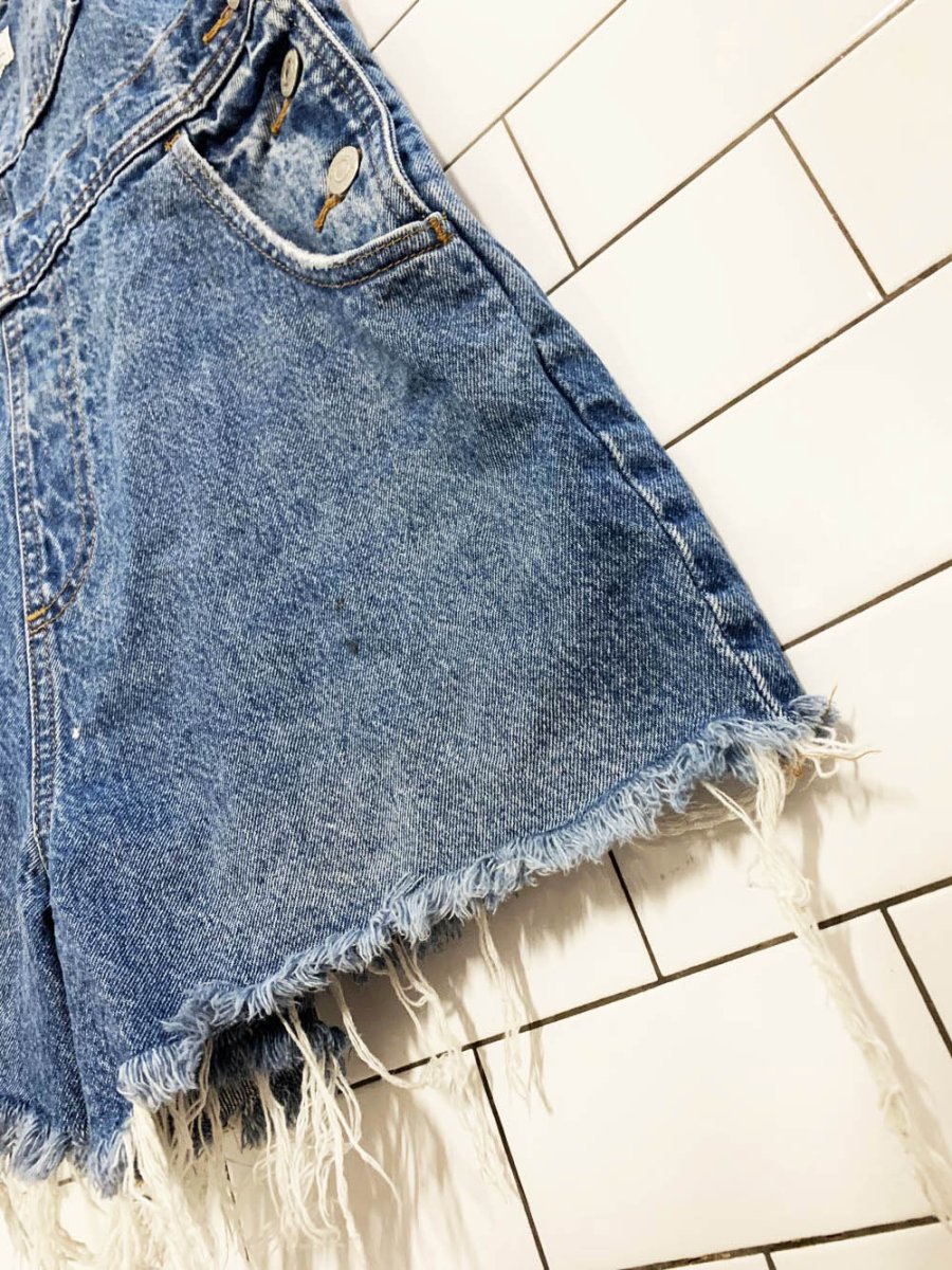 levi's white tab distressed denim cut off overall shorts - good market thrift store