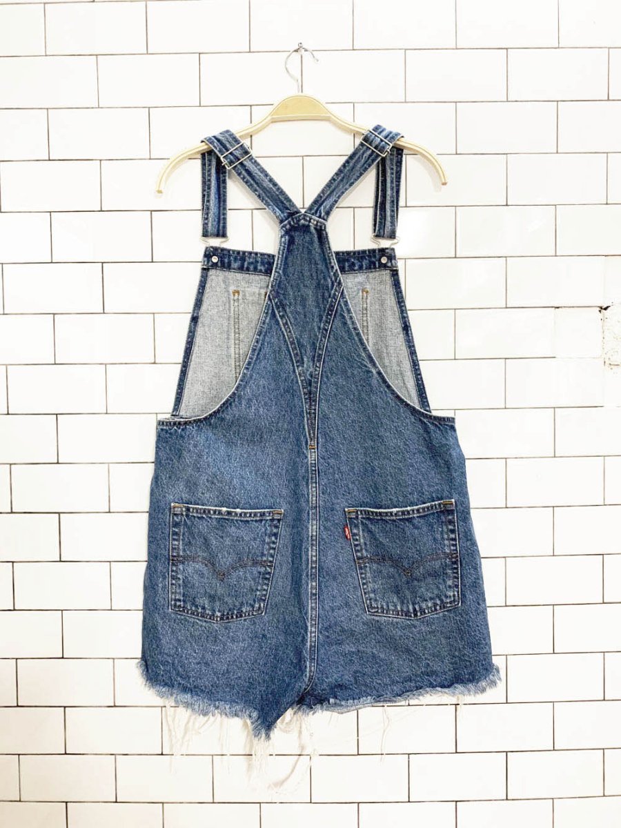 levi's white tab distressed denim cut off overall shorts - good market thrift store