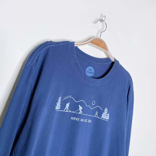 life is good have an ice day hockey crusher ls tee - size large