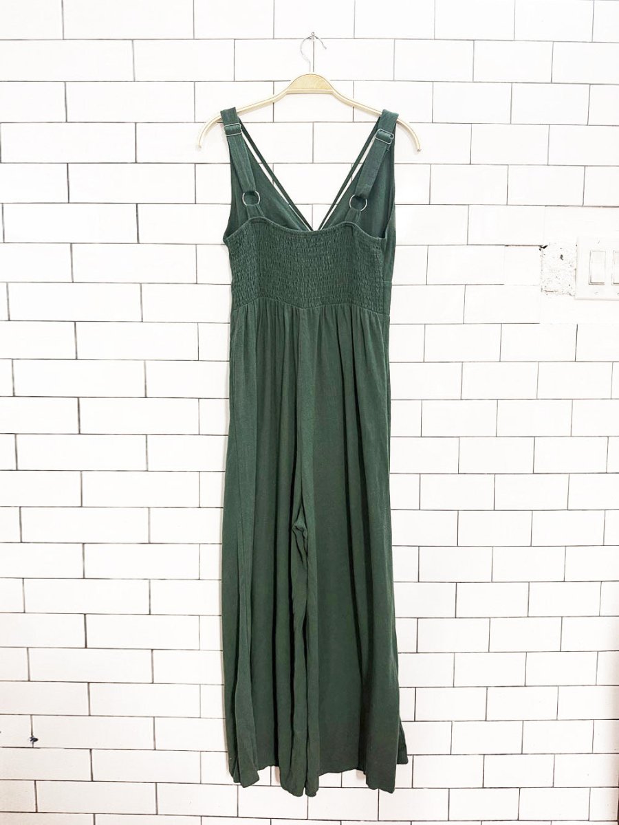 linen - blend pleated wide leg jumpsuit - good market thrift store