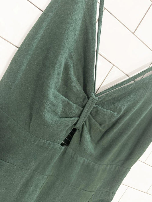 linen - blend pleated wide leg jumpsuit - good market thrift store
