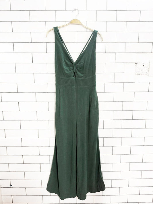linen - blend pleated wide leg jumpsuit - good market thrift store