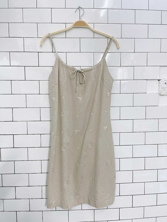 vintage 00s minimalist embroidered linen dress