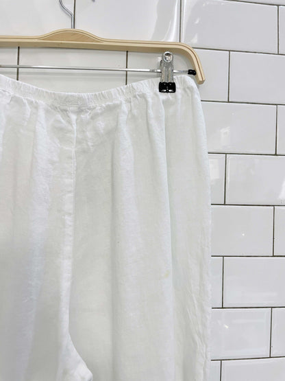 cut.loose wide leg white linen pant