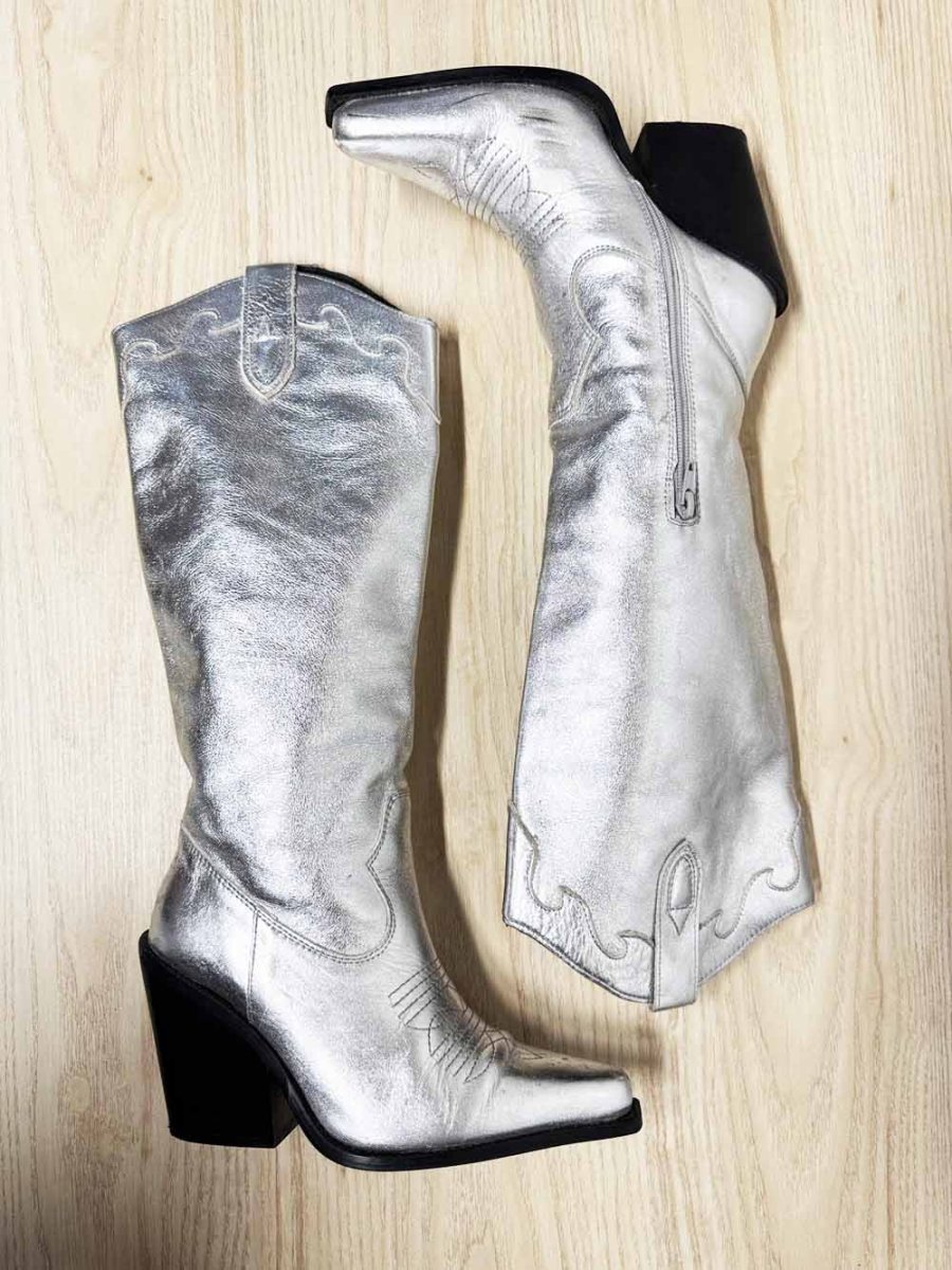 l'intervalle leather metallic heeled cowboy boots | made in Spain - good market thrift store