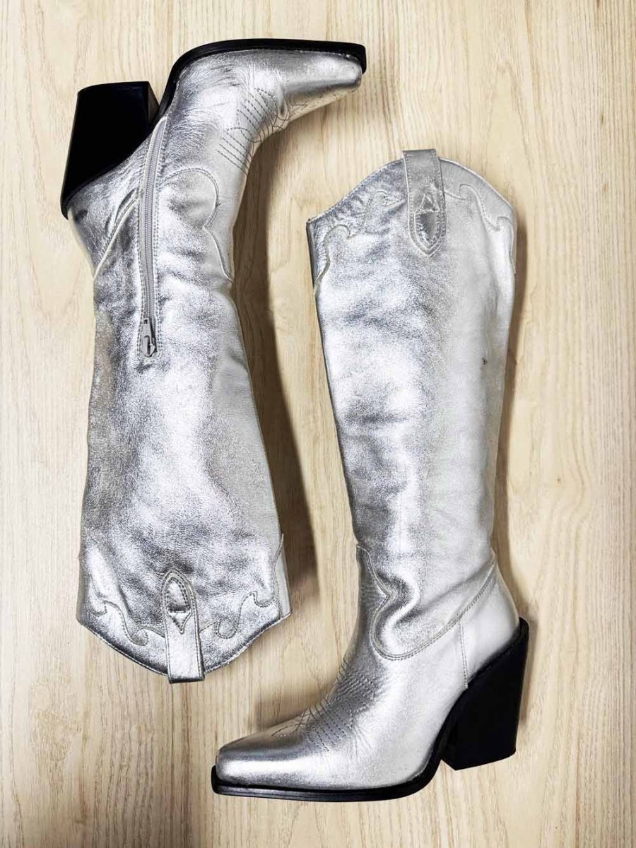 l'intervalle leather metallic heeled cowboy boots | made in Spain - good market thrift store