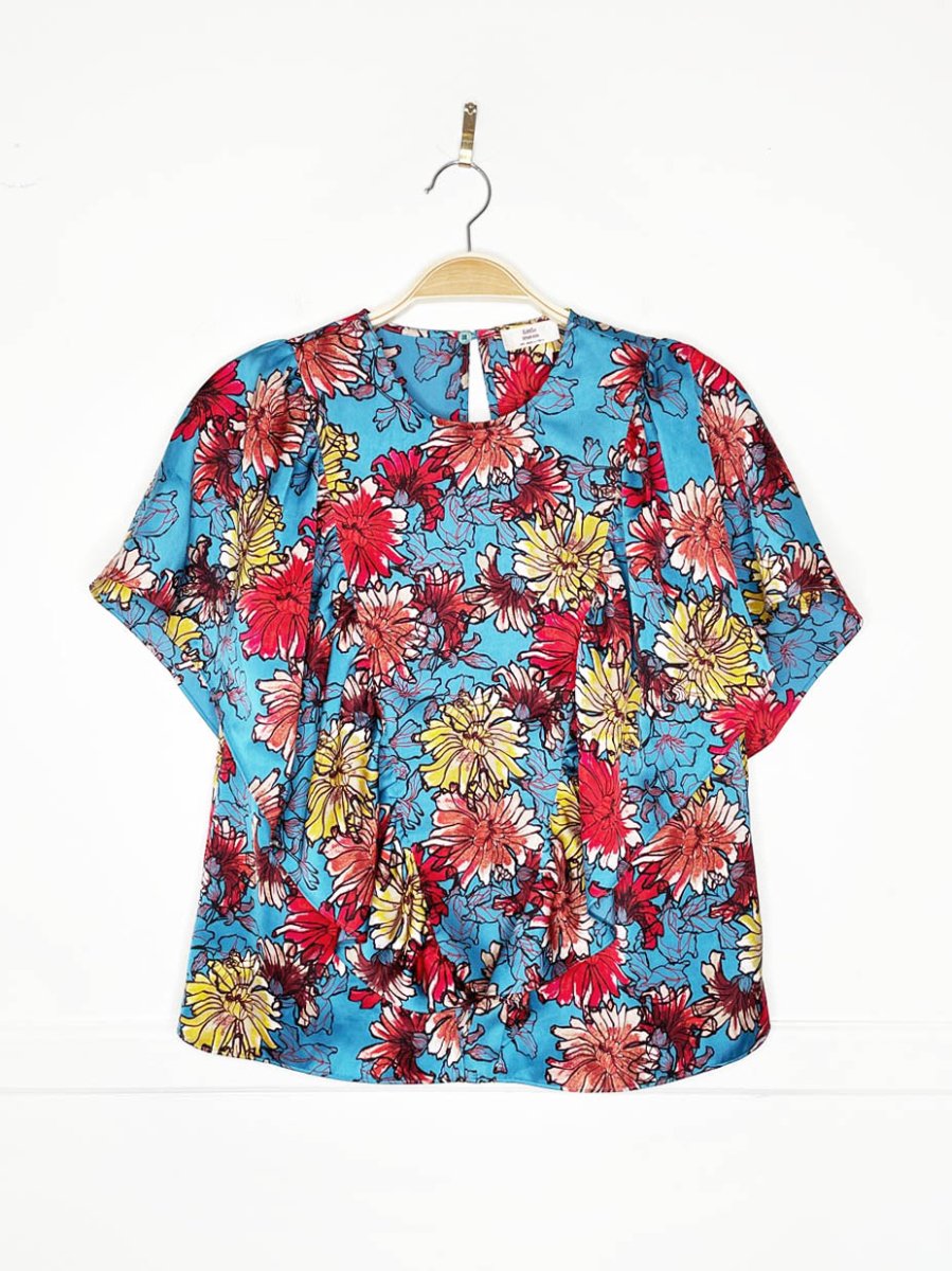 little moon yarrow satin floral ruffle trim blouse | aritzia - good market thrift store