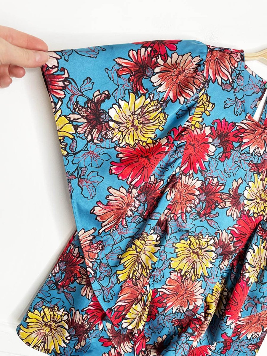 little moon yarrow satin floral ruffle trim blouse | aritzia - good market thrift store