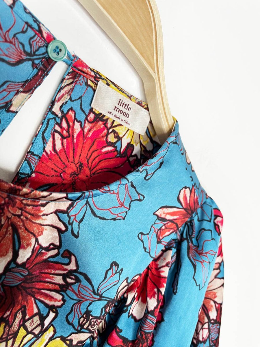 little moon yarrow satin floral ruffle trim blouse | aritzia - good market thrift store