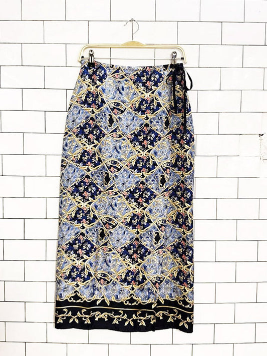 liz claibourne 100% silk scarf print wrap midi skirt - good market thrift store