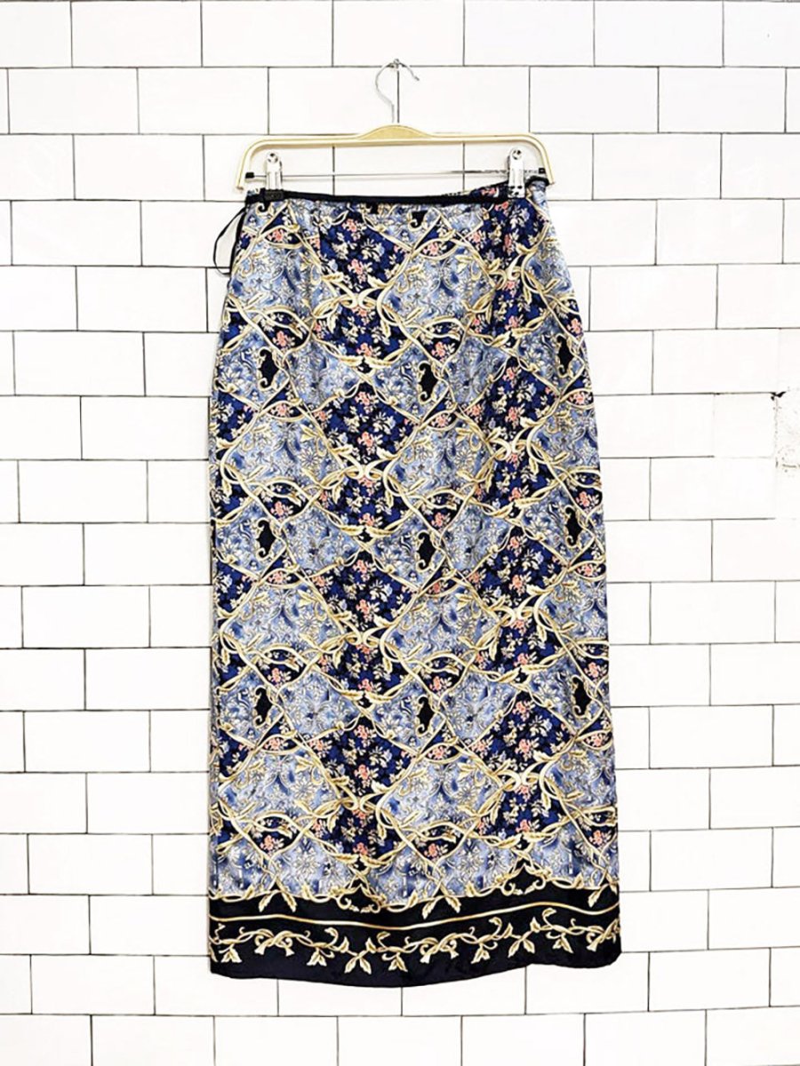 liz claibourne 100% silk scarf print wrap midi skirt - good market thrift store