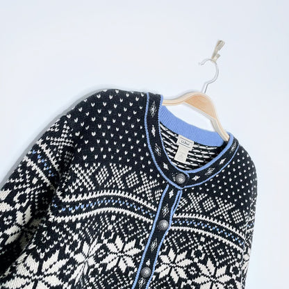 vintage ll bean nordic snowflake knit cardigan