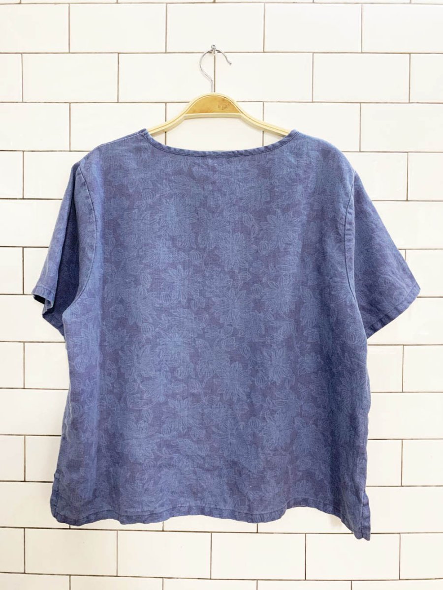 ll bean 100% linen boxy floral short sleeve top - good market thrift store