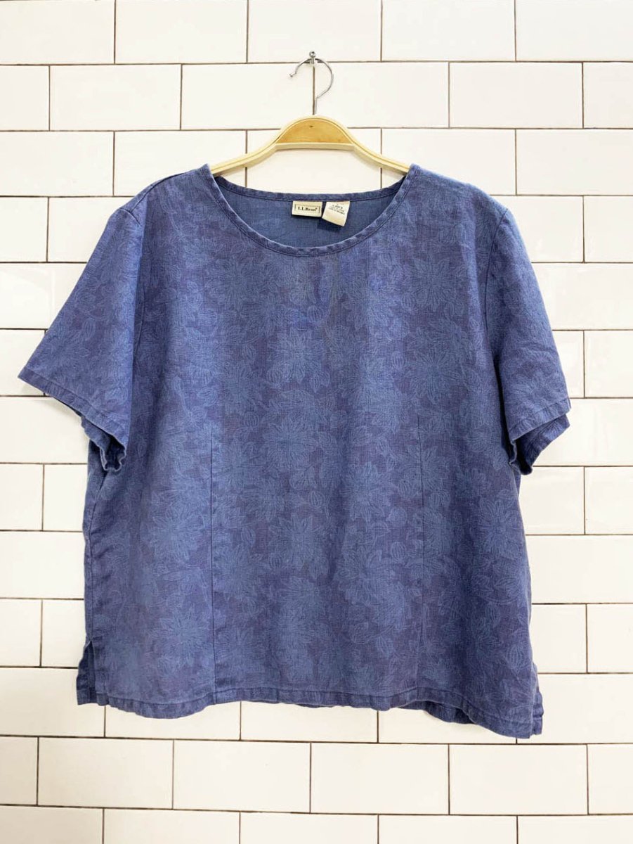 ll bean 100% linen boxy floral short sleeve top - good market thrift store
