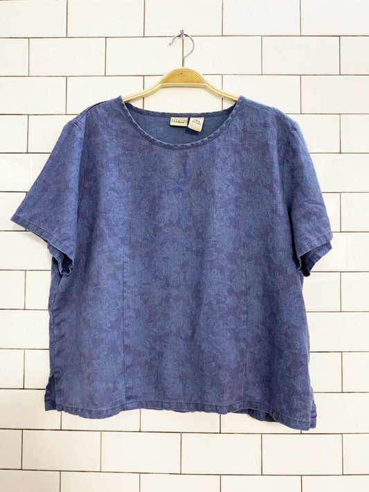 ll bean 100% linen boxy floral short sleeve top - good market thrift store